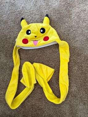 Yellow Pikachu Hood/ Hat with Ear Flaps & Hand Pockets